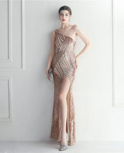 Load image into Gallery viewer, Sophie Hailey Sequin One Shoulder Slit Maxi Dress
