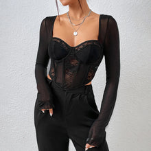 Load image into Gallery viewer, Nova Mesh Lace Long Sleeve Crop Top
