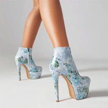 Load image into Gallery viewer, Hilary Floral Platform High Heel Ankle Boots
