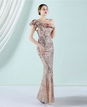 Load image into Gallery viewer, Etta Jennifer Sequin One Shoulder Slit Maxi Dress
