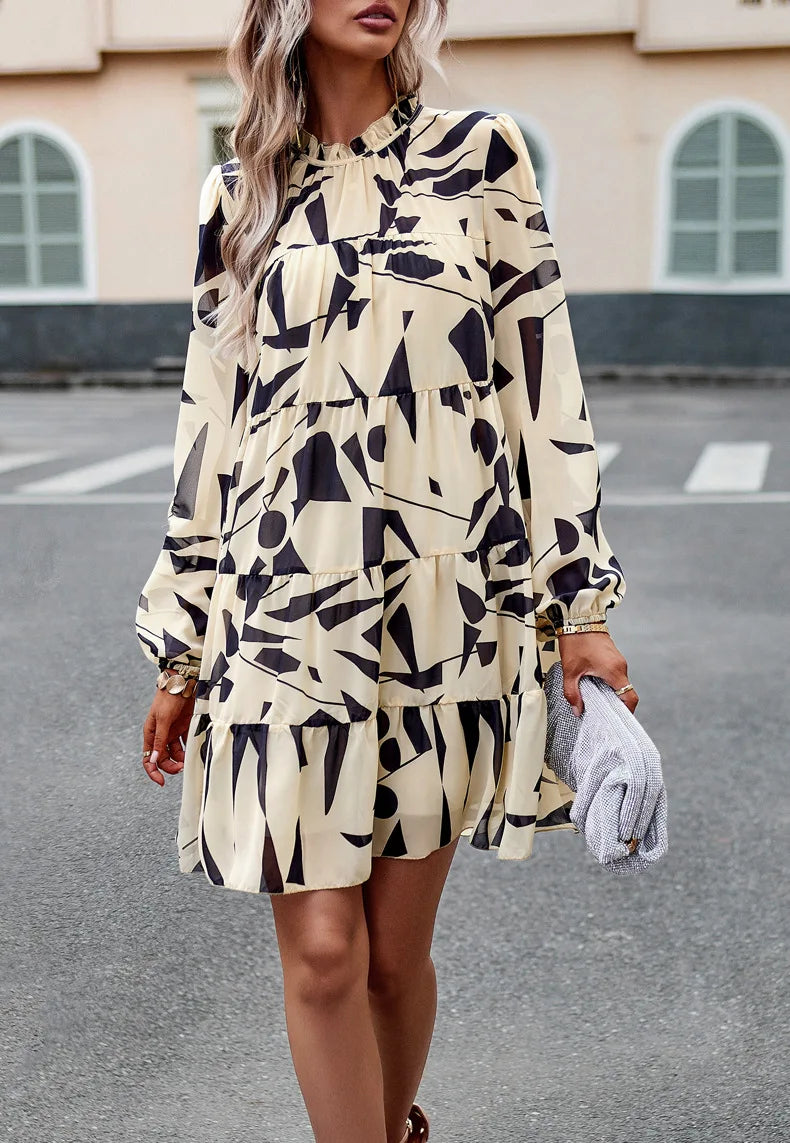 Leona Holly Pleated Long Sleeve Mini Dress
