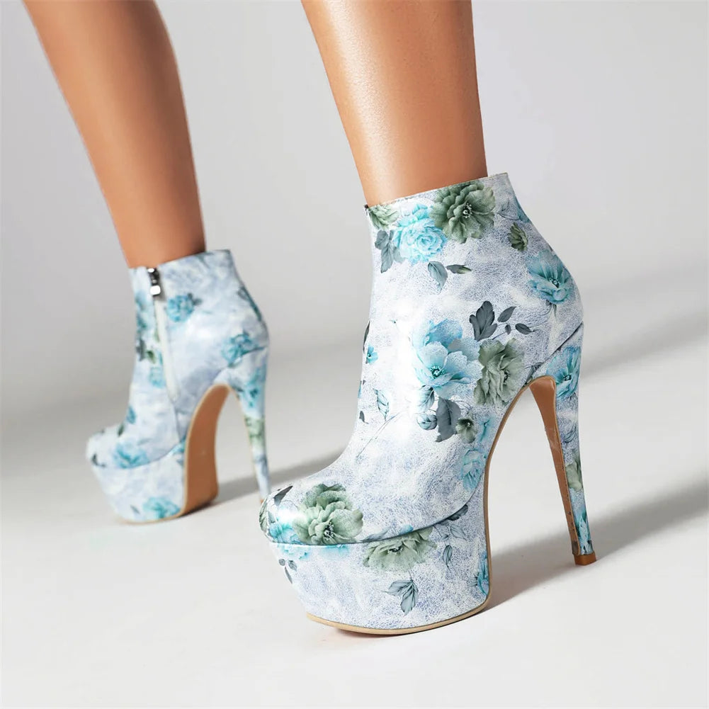 Hilary Floral Platform High Heel Ankle Boots