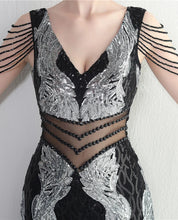 Load image into Gallery viewer, Natasha Haze Sequin Beaded Mermaid Maxi Dress
