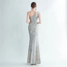 Load image into Gallery viewer, Giavanna Beaded Feather Mermaid Slit Maxi Dress
