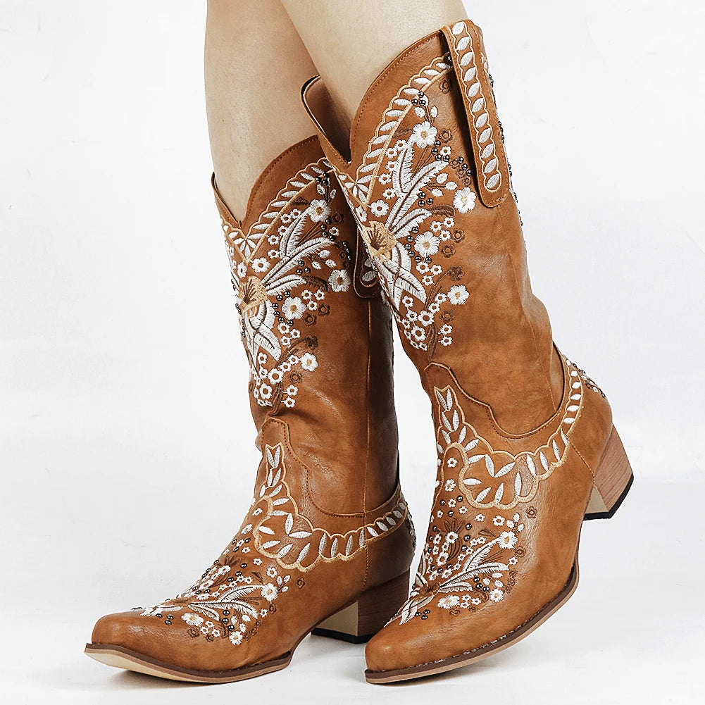 Sara Floral Mid-Calf Western Boots